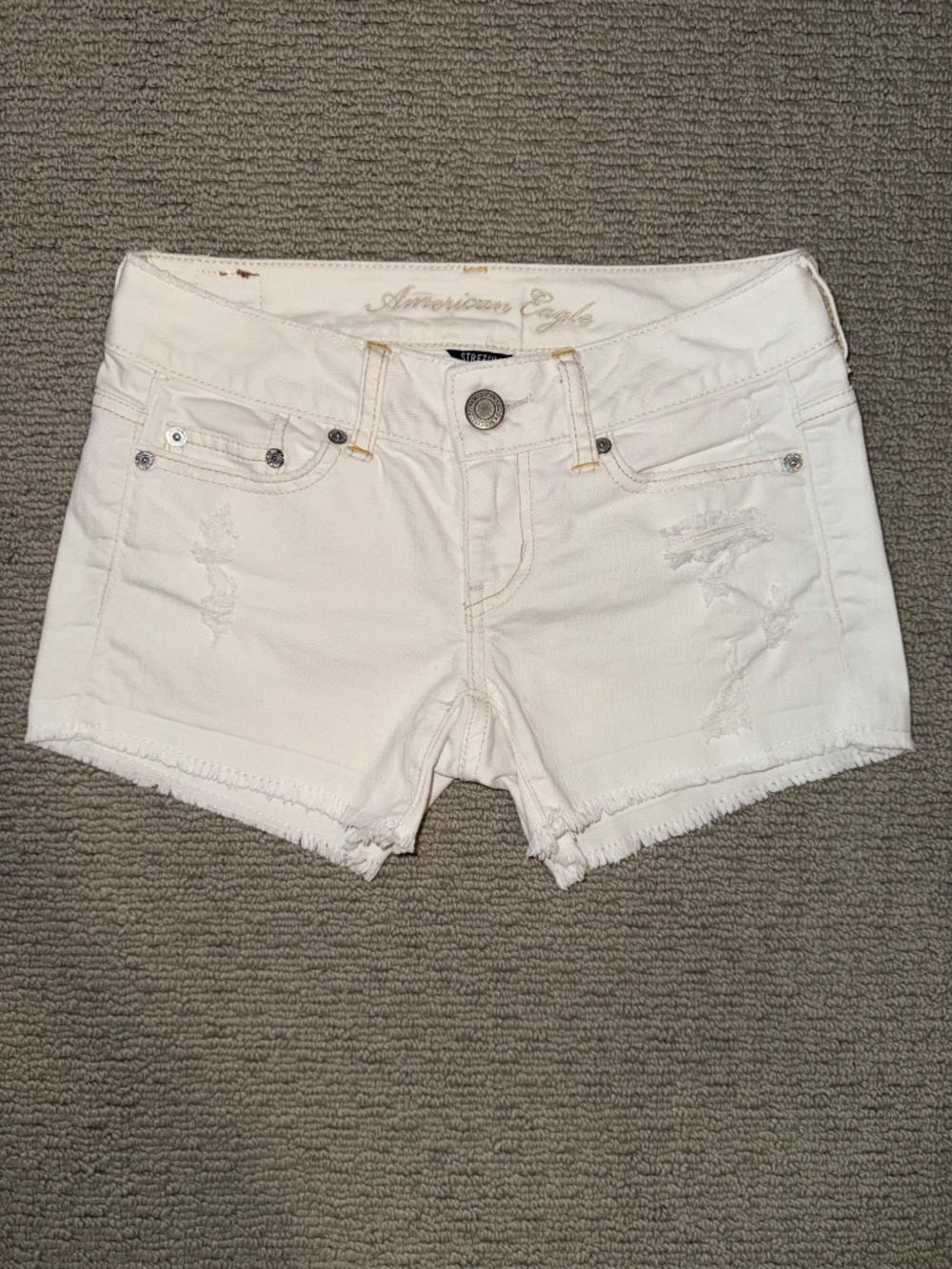 Vintage American Eagle White Stretch Denim Cutoff Shorts Size 00